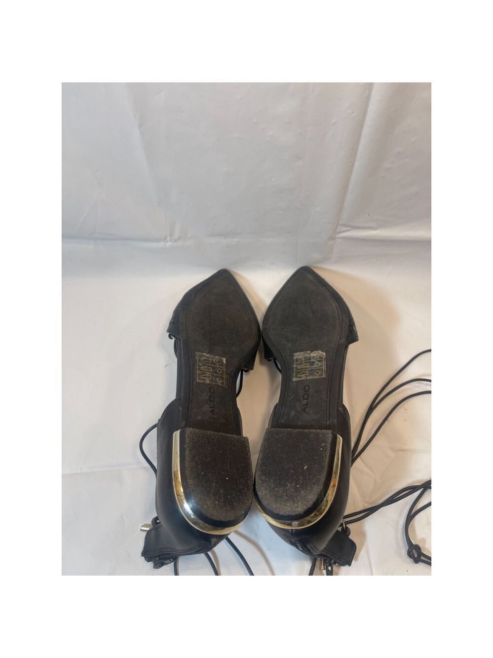 Aldo Women's Black Leather Lace Up Gladiator Pointed Toe Back Zip Flat Shoes 9 - Picture 6 of 12